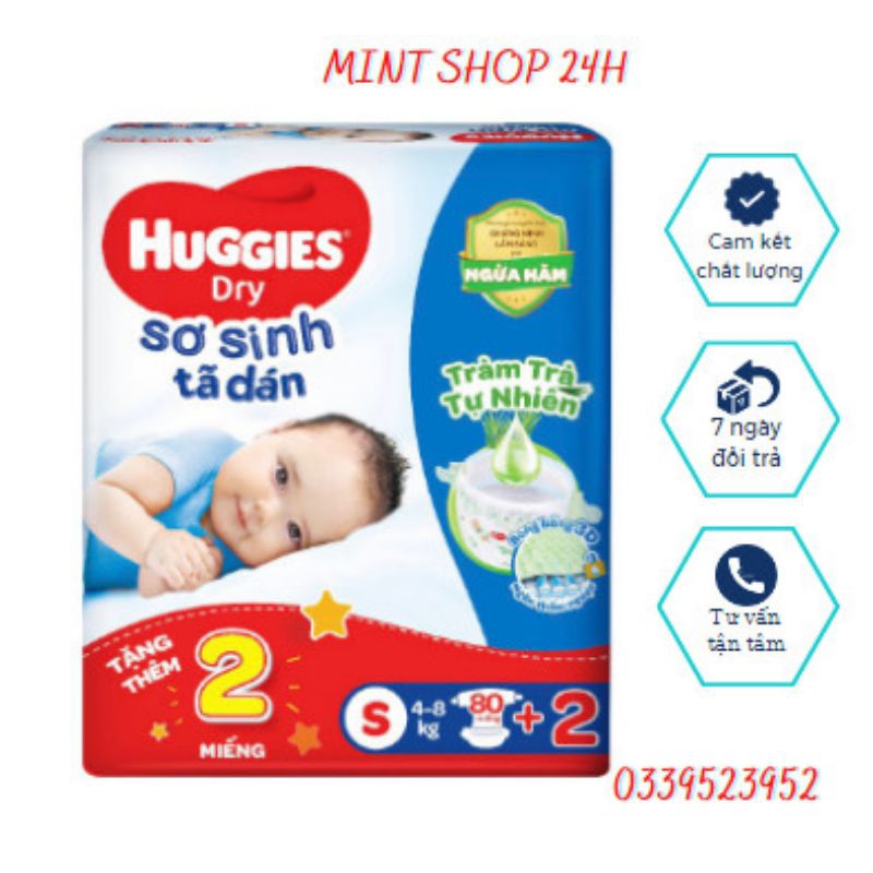 Tã dán sơ sinh Huggies tràm trà mới S80+ miếng