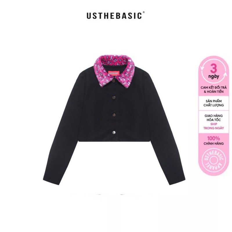 Usthebasic - Neckline Fur Polo Long Sleeve Croptop