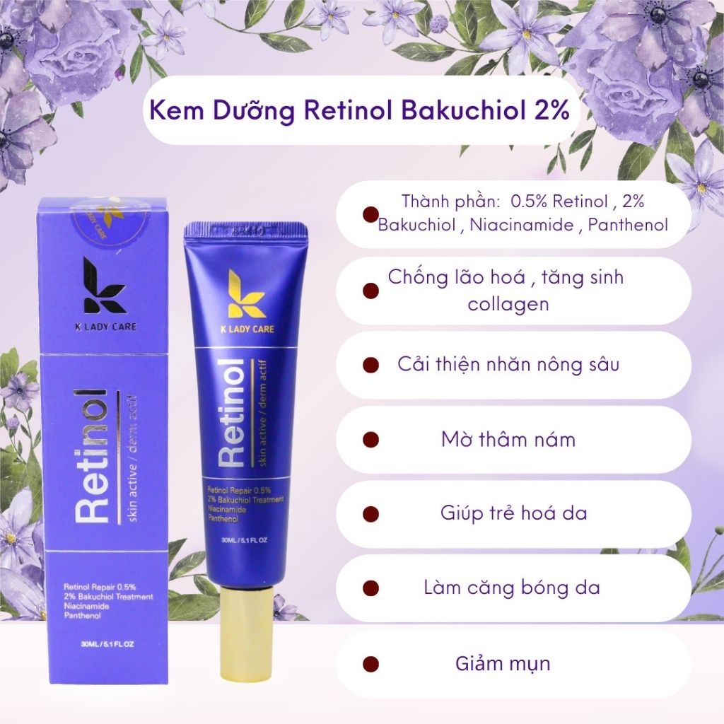 Retinol, Kem dưỡng retinol K Lady Care 30ml Hàn Quốc dưỡng trắng da mặt căng bóng, giảm nếp nhăn, thâm, nám | BigBuy360 - bigbuy360.vn