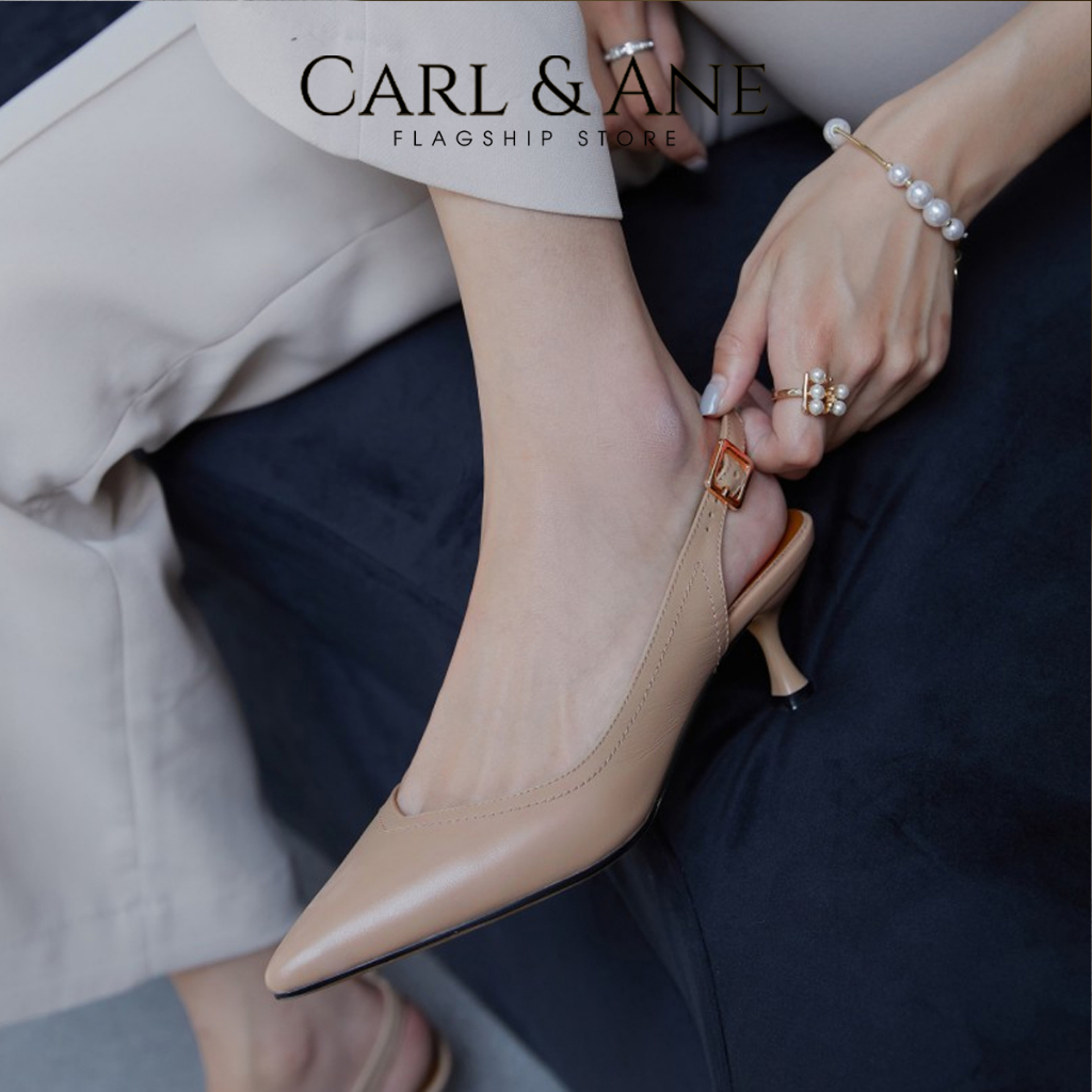 Carl & Ane - Giày cao gót thời trang bít mũi phối dây mảnh xinh xắn 5cm màu trắng - CL011