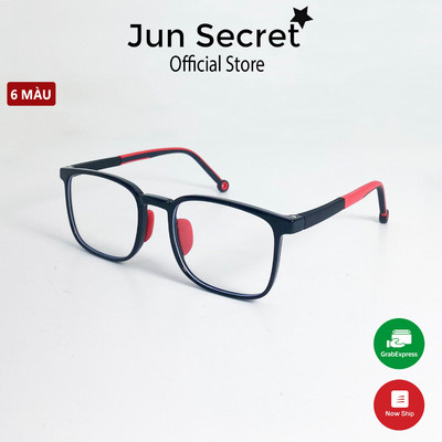 Mắt kính tròng trong 0 độ JunSecret gọng dẻo form vuông chống tia UV dành cho bé từ 3-12 tuổi JS2228
