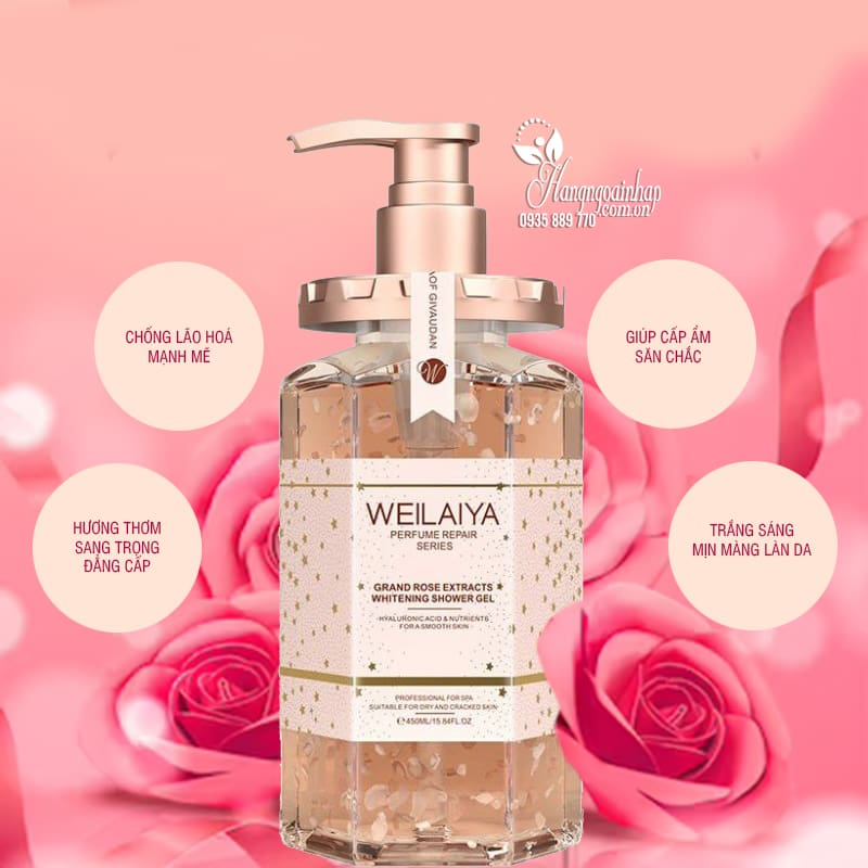 Sữa tắm nước hoa Weilaiya chính hãng cánh hoa hồng Damask 450ml chính hãng