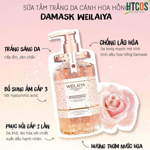 Sữa tắm nước hoa Weilaiya chính hãng cánh hoa hồng Damask 450ml chính hãng