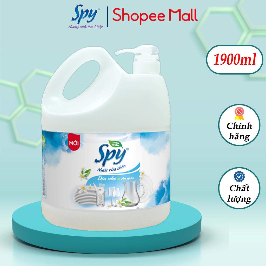 Nước rửa chén bát SPY hương Dịu Nhẹ 1900ml thành phần thiên nhiên, an toàn, sạch nhanh dầu mỡ