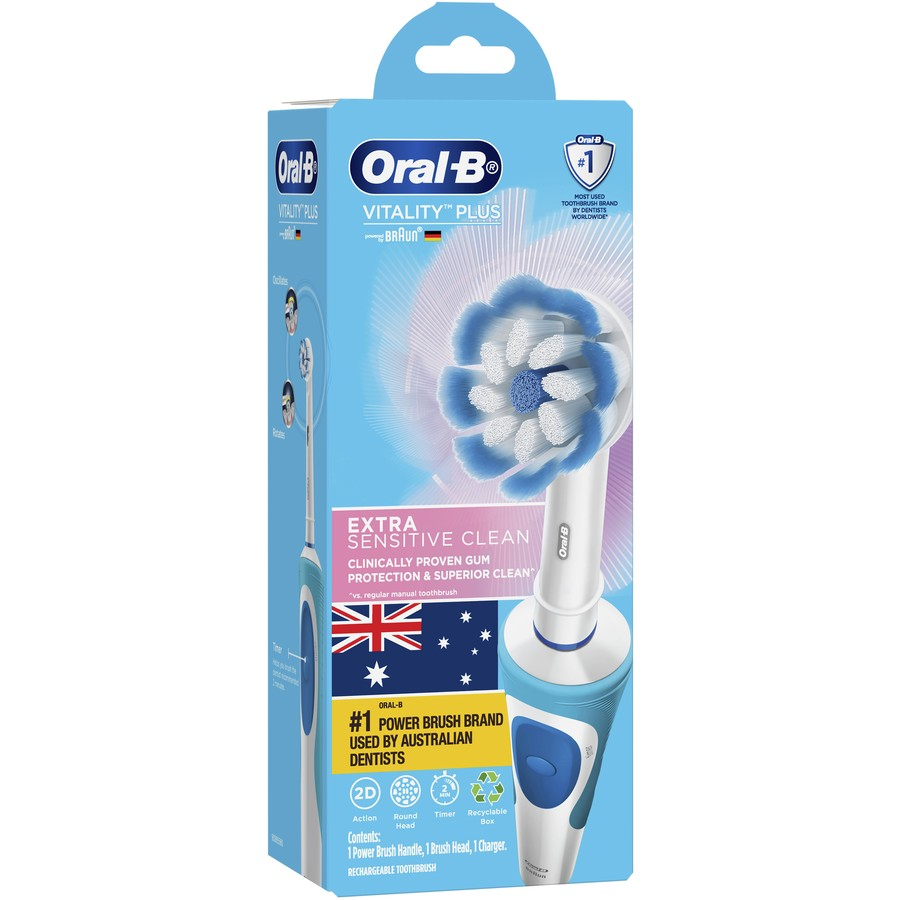 Oral B Vitality Extra Sensitive Clean Bàn chải đánh răng điện cho người lớn và trẻ trên 10 tuổi, Úc