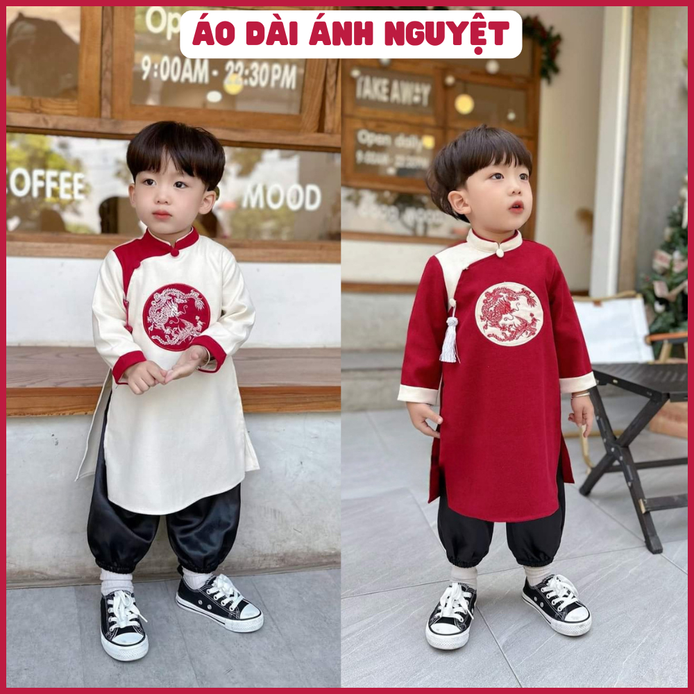 Áo dài cách tân bé trai phối màu chất chéo cao cấp - Áo dài Ánh Nguyệt - AN11