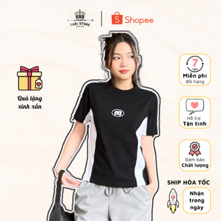 Áo thun phối nhiều màu in logo chữ m