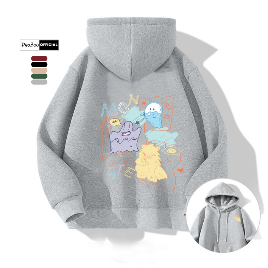 Áo Hoodie Monster Mix Màu Nam Nữ By PEABOO Unisex Chất Nỉ Lót Bông Mũ 2 Lớp Form Rộng