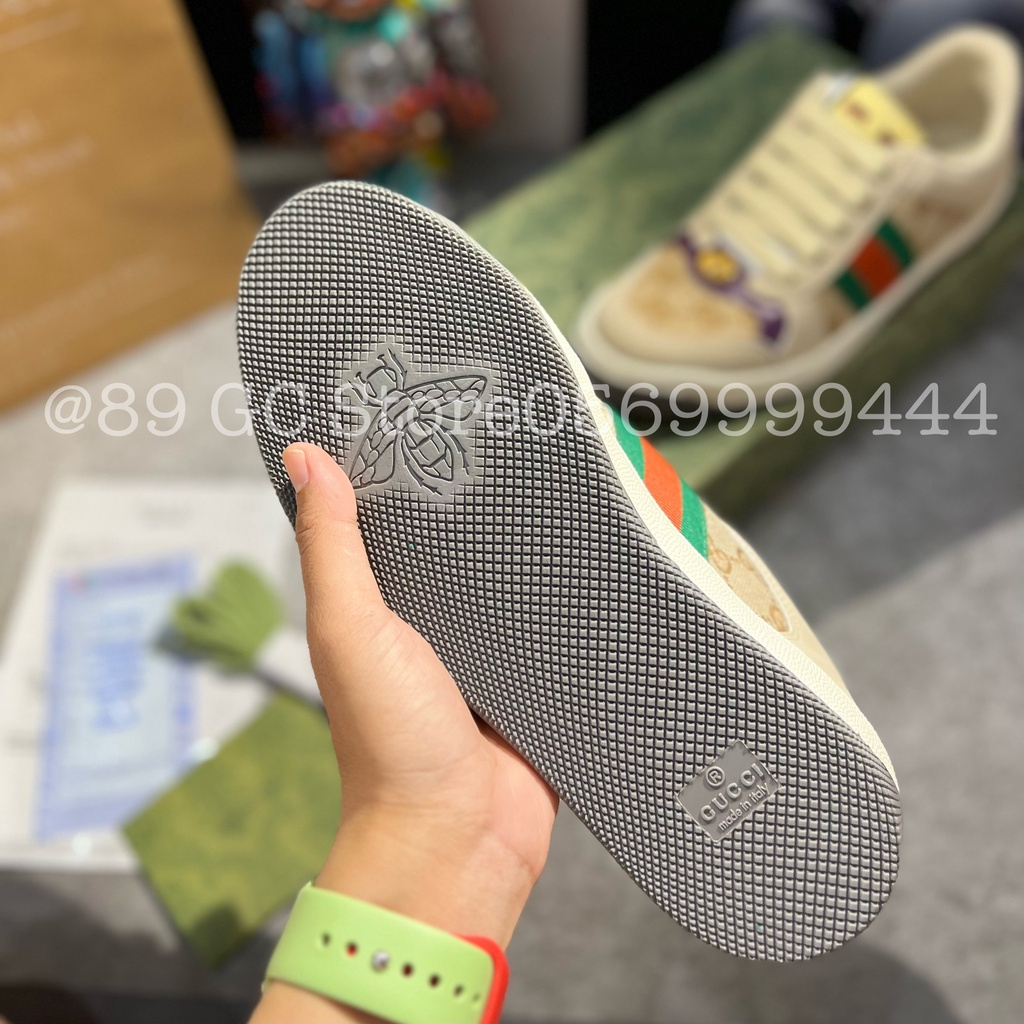 Giày Thể thao Gucci Sơn tùng Screener Leather cao cấp, Giày thể thao Gucci sơn tùng gót tím.