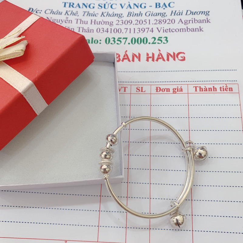 Vòng tay bi mix chuông chuẩn bạc ta_THU HUONG SILVER