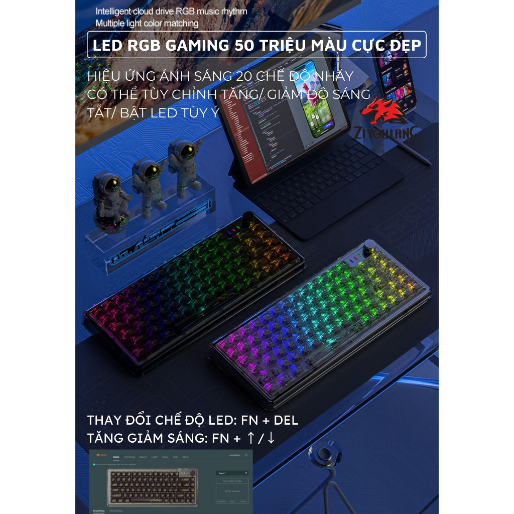 Bàn Phím Cơ Gaming ZiyouLang K75 Esport Trong Suốt LED RGB Cực Đẹp Trục Cơ White Switch Có Hotswap Cho Máy Tính Laptop | BigBuy360 - bigbuy360.vn