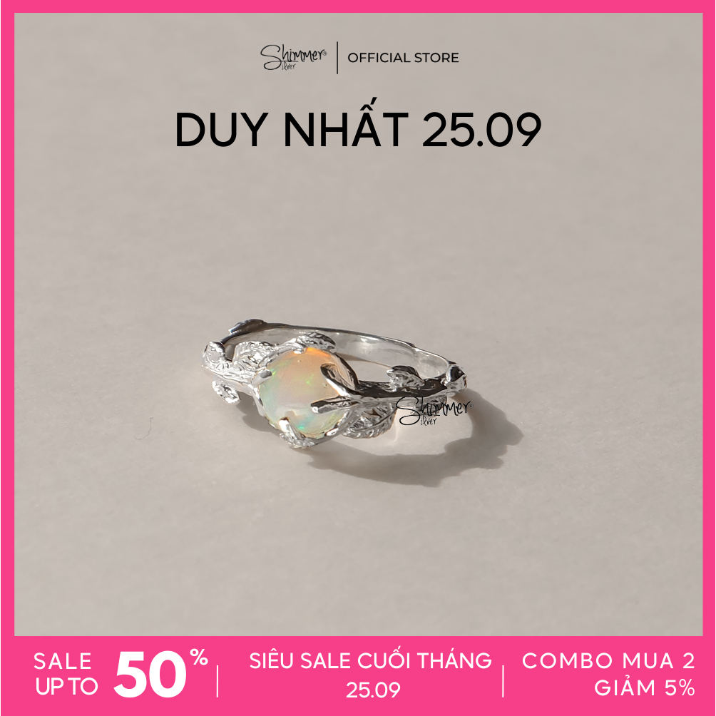 Nhẫn Nữ Bạc 925 Cao Cấp SHIMMER SILVER - Đá Thiên Nhiên ANTIQUE OPAL Phong Thủy May Mắn Năng Lương Không Kị Mệnh