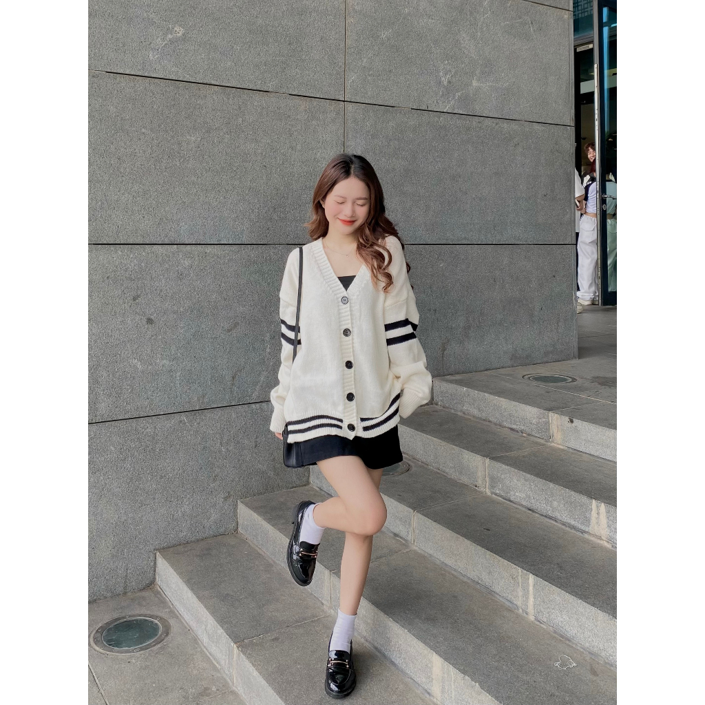 Áo cadigan phối sọc ngang dáng rộng trùm mông EMIX CDGlenvachtay9916/P7K1