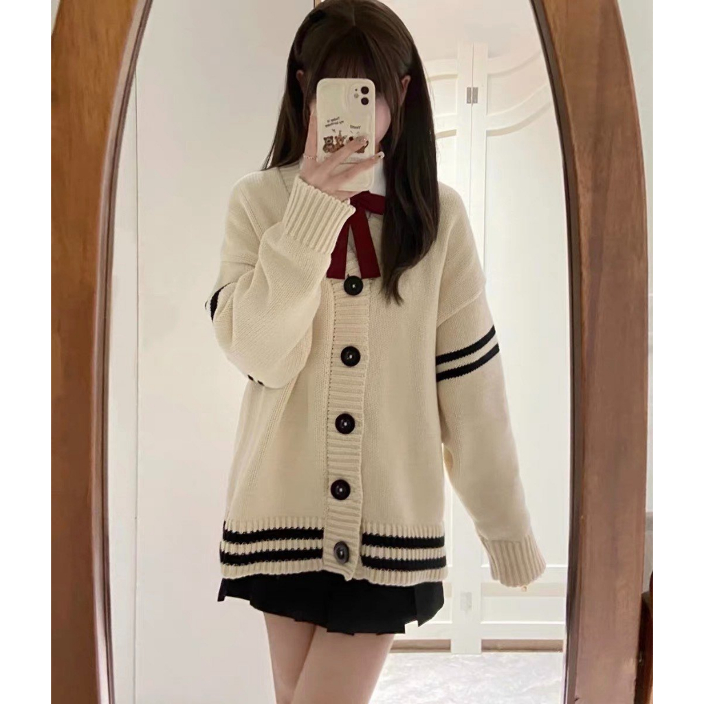 Áo cadigan phối sọc ngang dáng rộng trùm mông EMIX CDGlenvachtay9916/P7K1