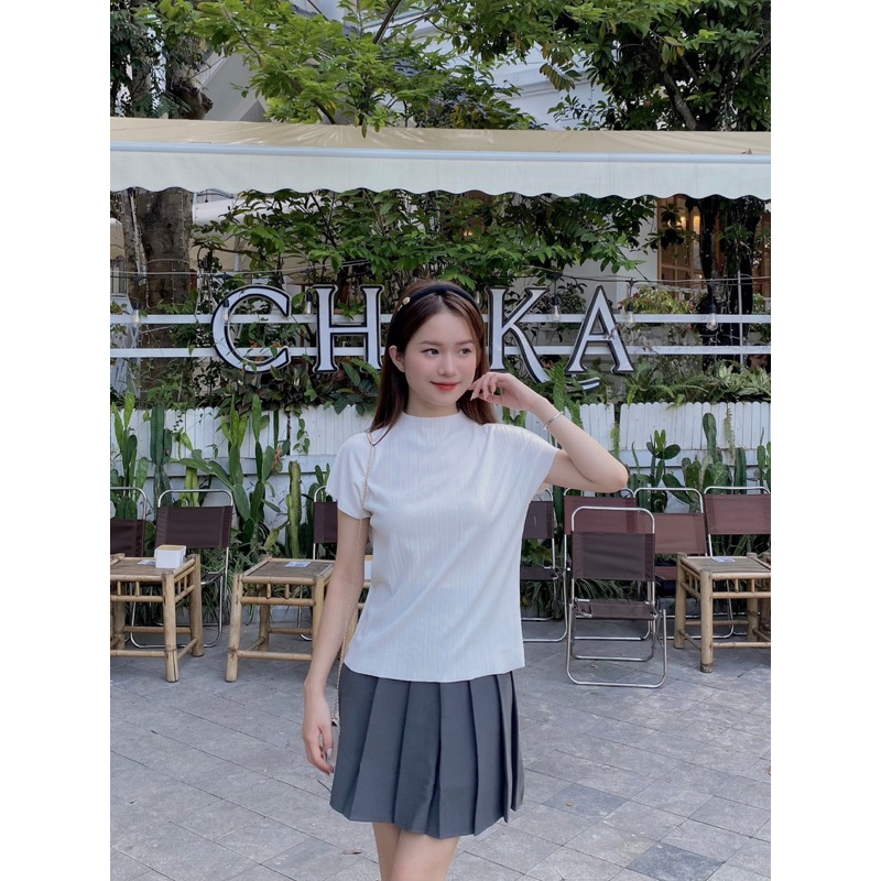 Áo thun tăm gân lạnh tay cánh dơi cổ đứng dáng suông bingsize 40kg-70kg