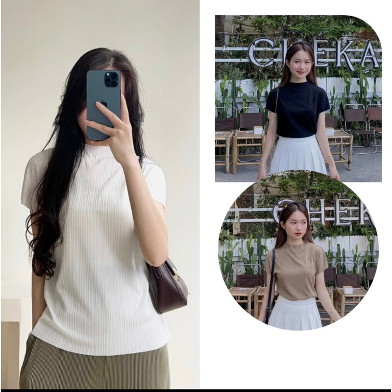 Áo thun tăm gân lạnh tay cánh dơi cổ đứng dáng suông bingsize 40kg-70kg