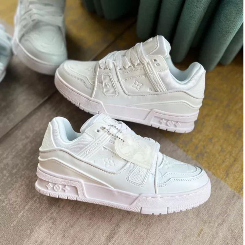Giày Louis Vuitton LV Trainer Full Trắng, Giày LV Đủ Size Nam Nữ Siêu Chất Tặng Kèm Tất
