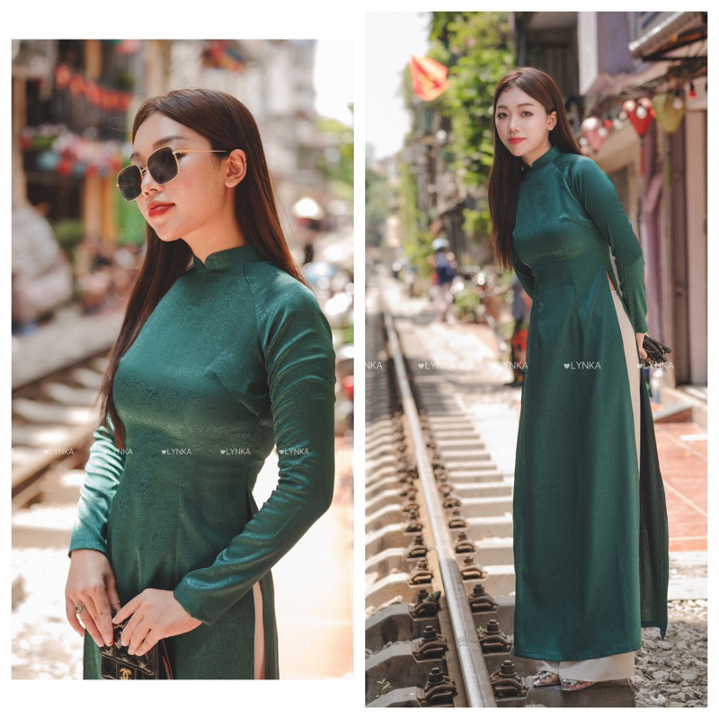 G02- Áo dài lụa tằm xanh dưa hấu/ Áo dài truyền thống/ aodailynka88