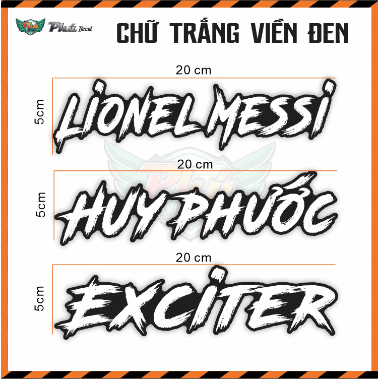 Tem chữ dán xe , Logo dán xe trang trí mọi bề mặt , nón, lattop, điện thoại,..vv Gi chú hoặc gửi tin nhắn cho shop