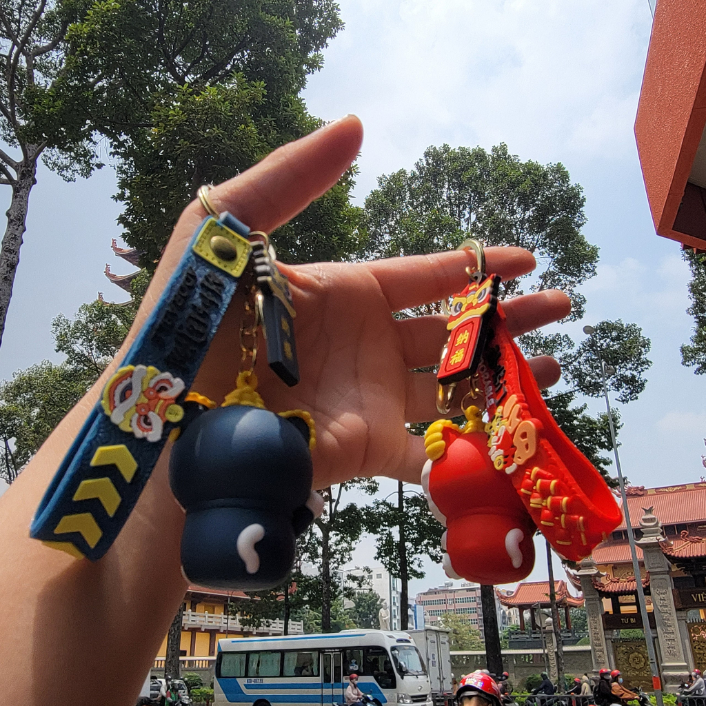 Móc khoá mèo thần tài, mèo đội mũ múa lân may mắn cho năm mới và Trung thu