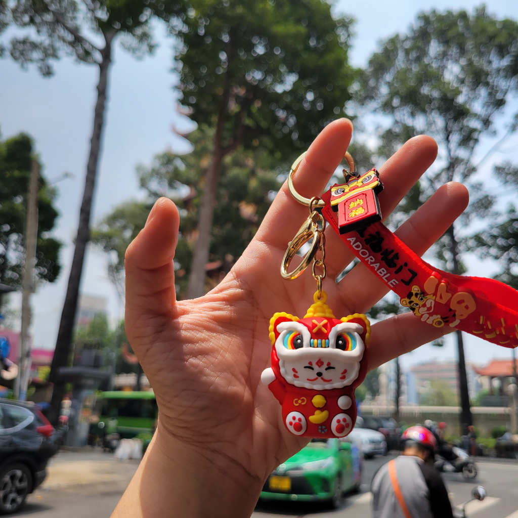 Móc khoá mèo thần tài, mèo đội mũ múa lân may mắn cho năm mới và Trung thu