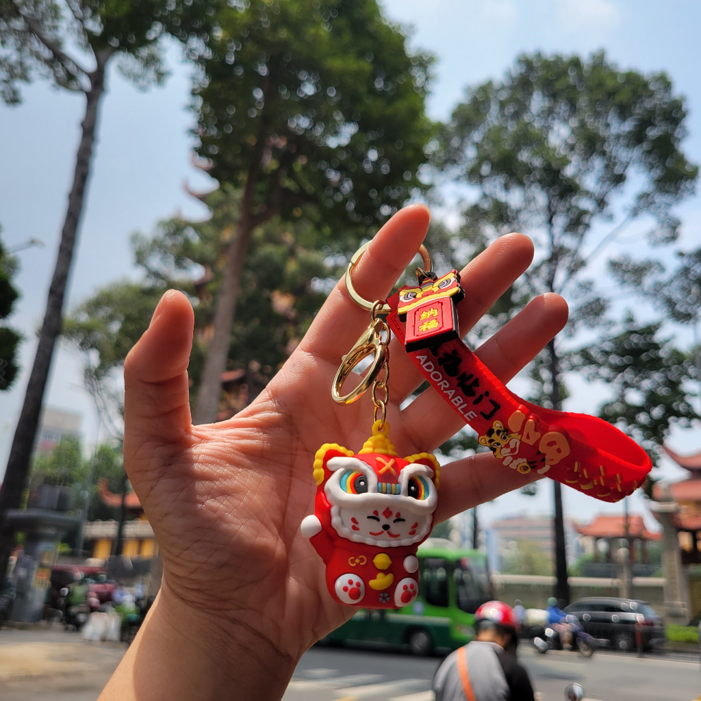 Móc khoá mèo thần tài, mèo đội mũ múa lân may mắn cho năm mới và Trung thu