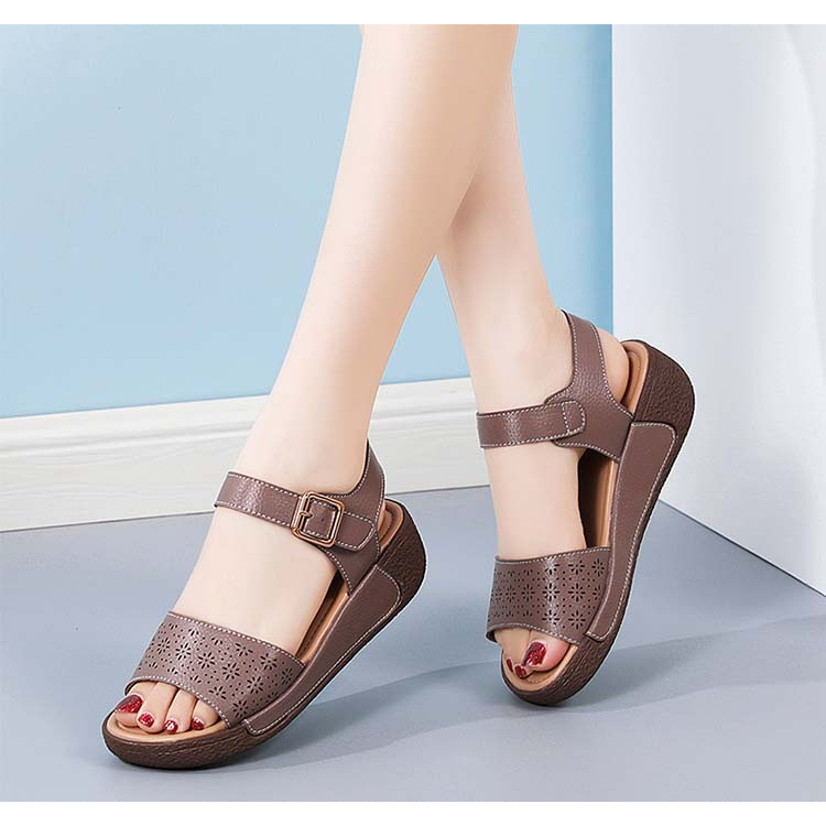 Sandal nữ da bò đế bằng 5cm HT.NeO , Giày quai hậu nữ 1 bản  quai ngang tiện lợi phong cách mùa hè thoáng mát 2329