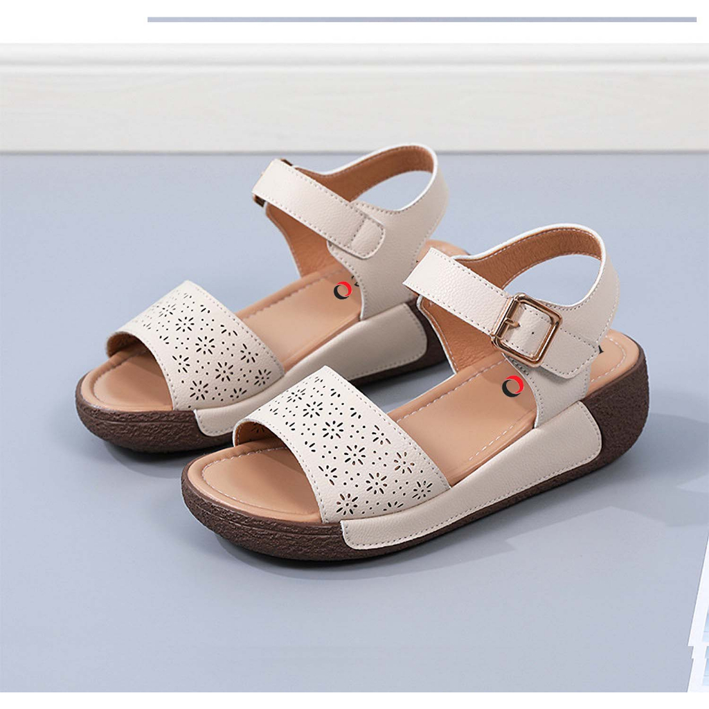 Sandal nữ da bò đế bằng 5cm HT.NeO , Giày quai hậu nữ 1 bản  quai ngang tiện lợi phong cách mùa hè thoáng mát 2329