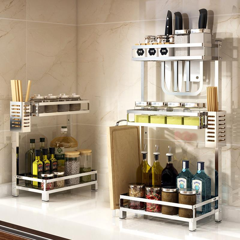 Kệ Gia Vị Inox 304 2 - 3 Tầng Nhà Bếp, Kệ để đồ nhà bếp đa năng, Siêu Bền Gọn Gàng Không Gian Bếp MKS006