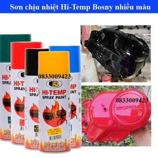 Sơn xịt chịu nhiệt Hi-temp 400 độ F Bosny, sơn lốc máy, sơn pô xe, sơn xe máy, sơn lò vi sóng, sơn bếp gas