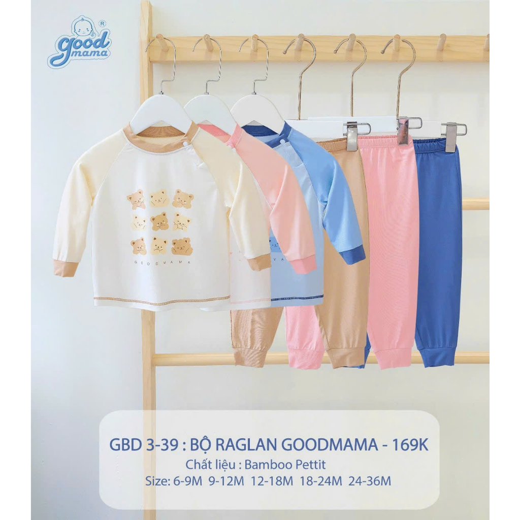 Goodmama Bộ Raglan thun lạnh dài tay mặc thu đông phối sọc GBD 3-39 cho bé trai, bé gái chất liệu Bamboo Pettit