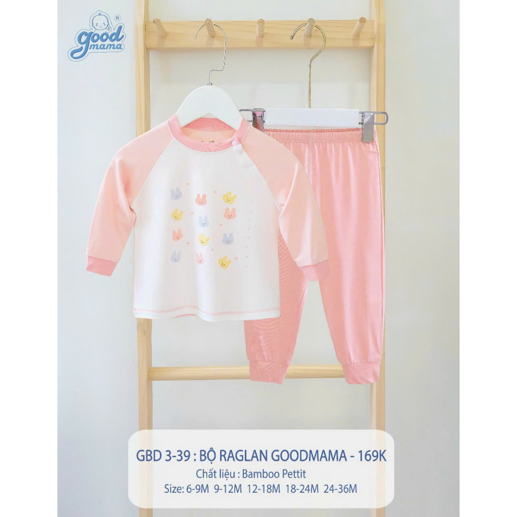 Goodmama Bộ Raglan thun lạnh dài tay mặc thu đông phối sọc GBD 3-39 cho bé trai, bé gái chất liệu Bamboo Pettit