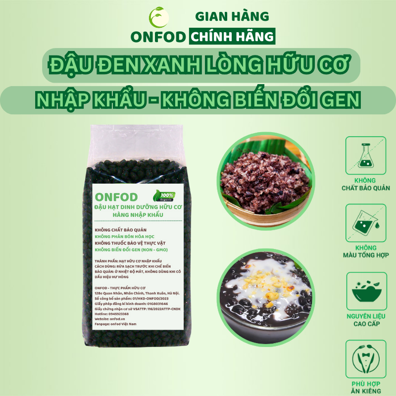 Đậu đen xanh lòng hữu cơ thuần chủng không biển đổi gen ONFOD ăn kiêng giảm cân mẹ bầu bé ăn dặm 100g 500g