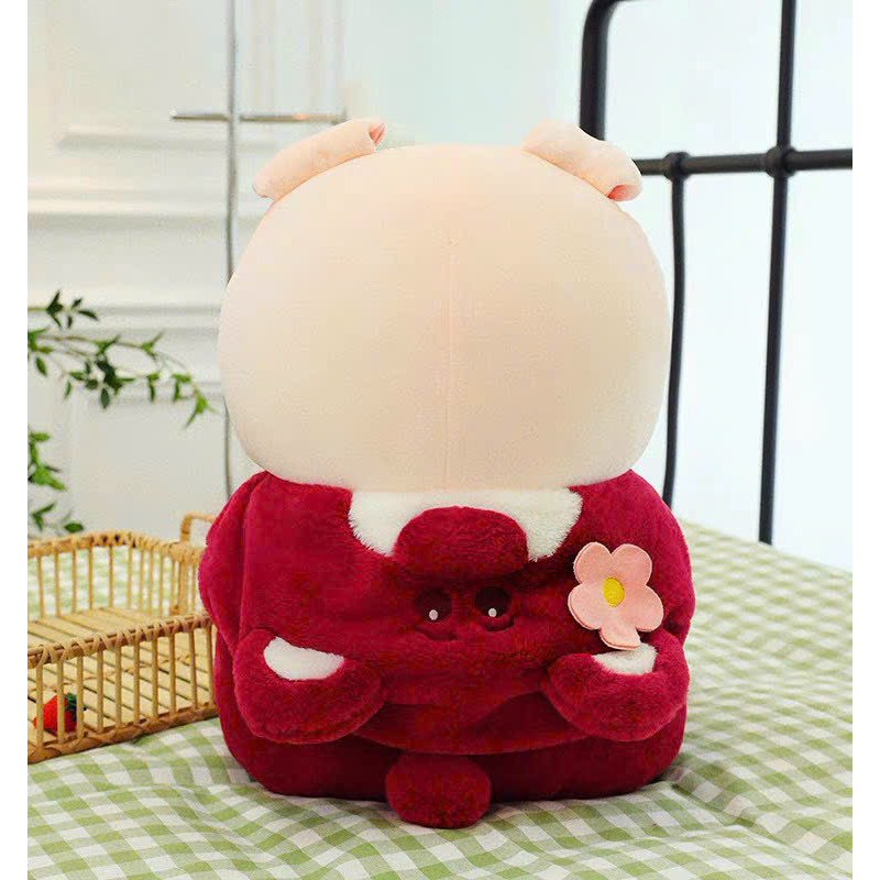 Gấu Bông Lợn cosplay mũ dâu