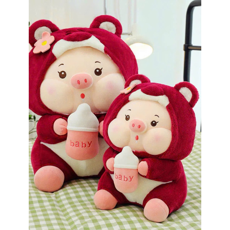 Gấu Bông Lợn cosplay mũ dâu