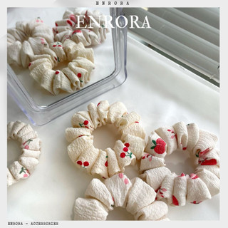 Scrunchies enrora cột tóc vải họa tiết trái cây xinh xắn