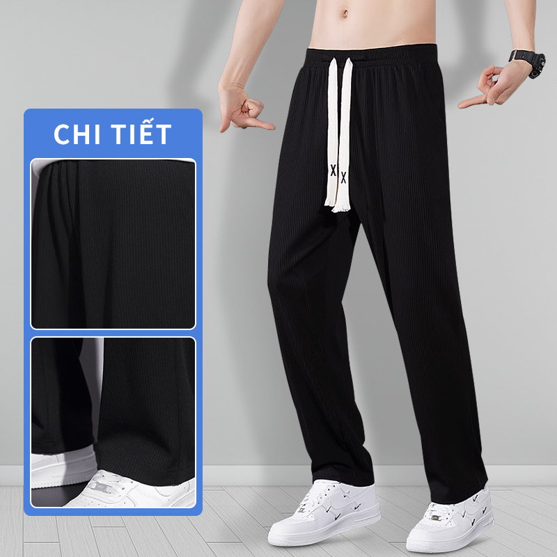 Quần ống rộng thể thao mùa hè nam. quần thun ống đứng unisex phong cách hàn quốc màu đặc Phần mỏng  thoáng khí
