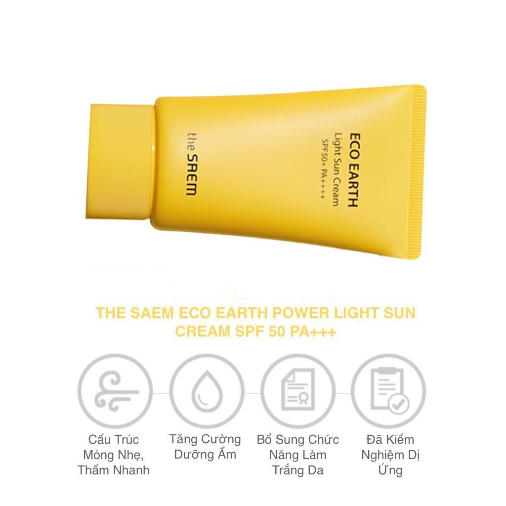 Kem chống nắng dưỡng da khô, sạm, sần sùi THE SAEM Eco Earth Light Sun Cream SPF50+ PA++++ 50g