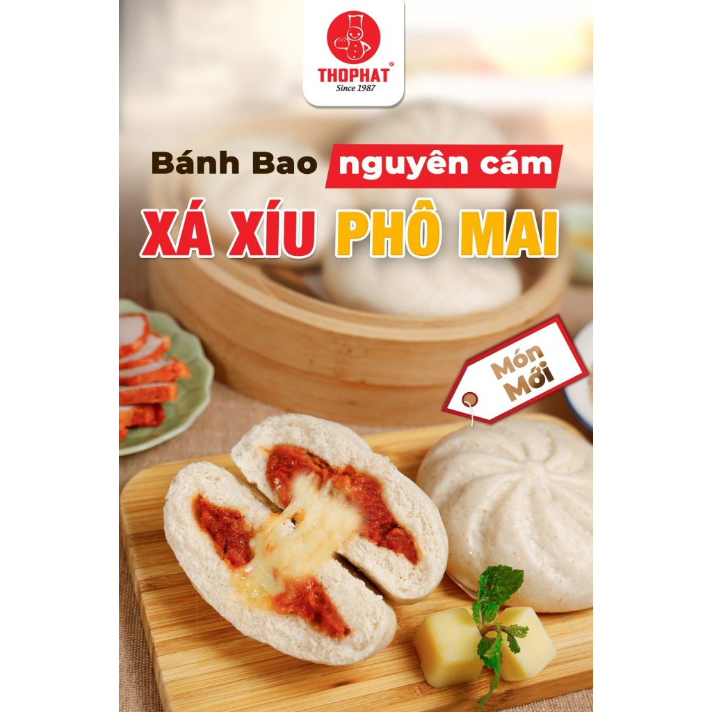 CHÍNH HÃNG Gói 4 Bánh Bao Nguyên Cám Xá Xíu Phô Mai THỌ PHÁT FOOD 480g