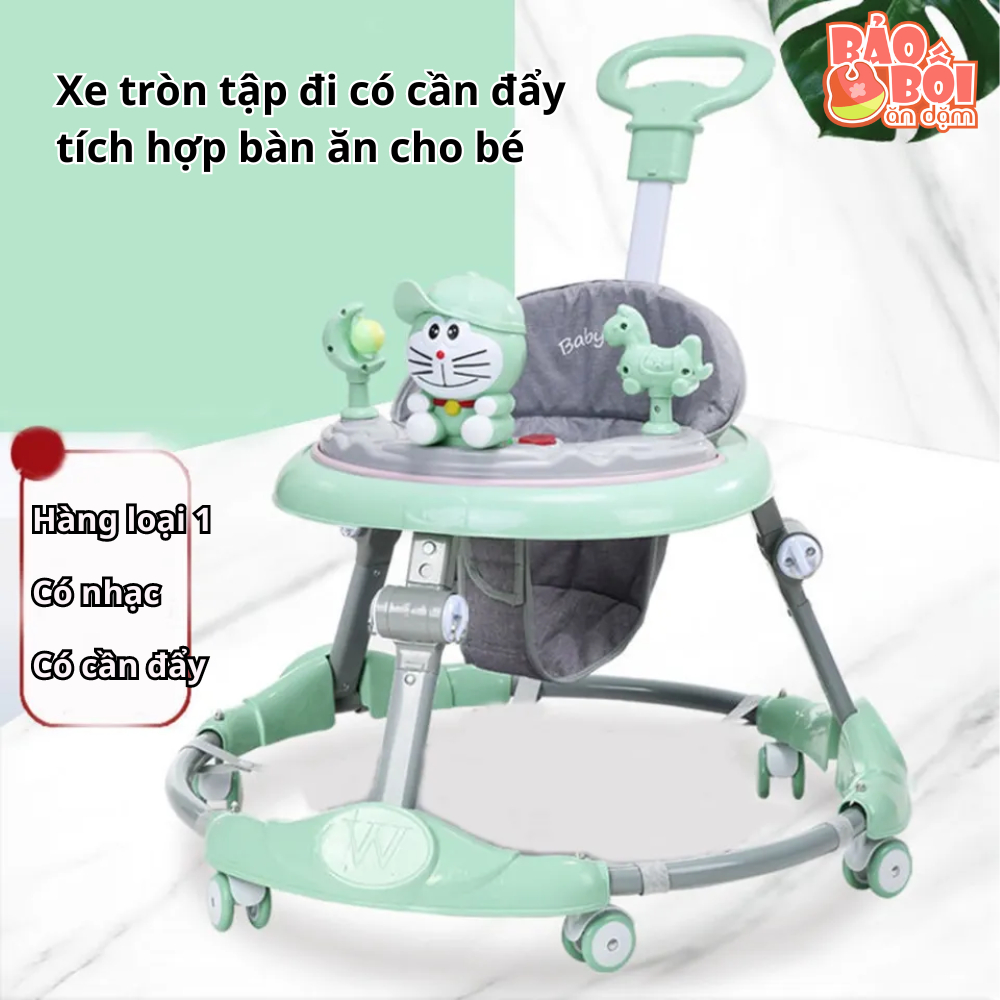 Xe tròn tập đi có nhạc và đồ chơi đa chức năng cho bé, hàng có cần đẩy [Loại 1]