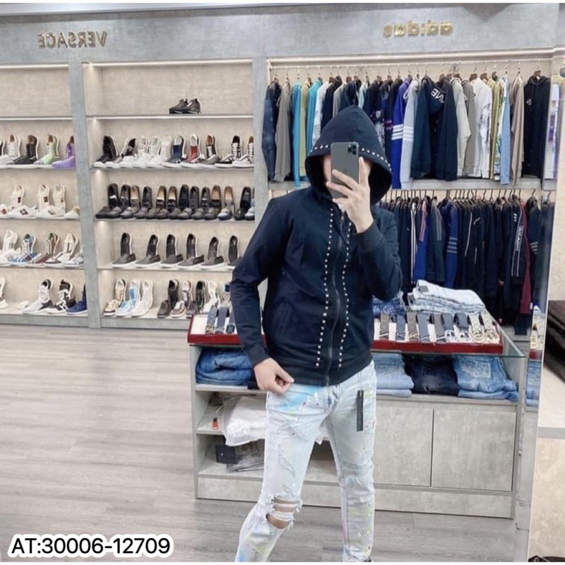 Áo hoodie đính đá vải nỉ bông dày giữ nhiệt,áo khoác hoodie nỉ bông