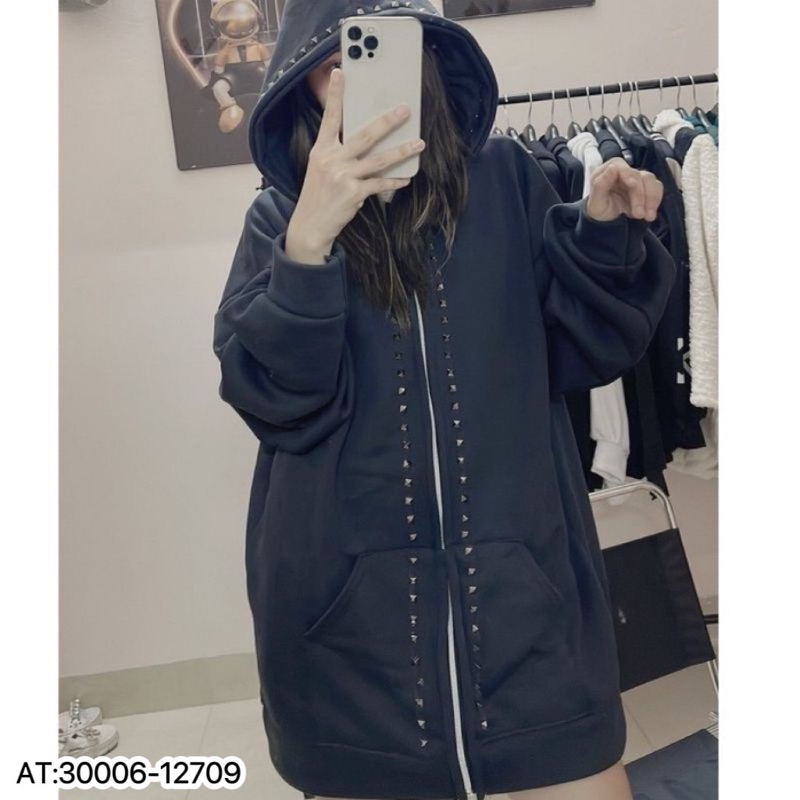 Áo hoodie đính đá vải nỉ bông dày giữ nhiệt,áo khoác hoodie nỉ bông