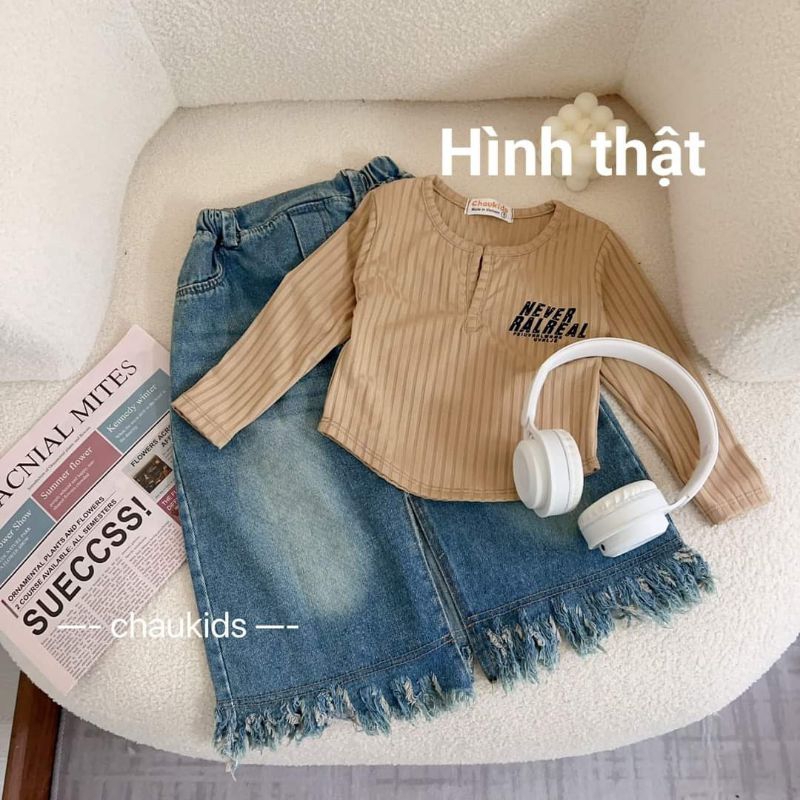 Set áo +chân váy bò cho bé gái.10 đến 28kg.hình thật trải sàn ak