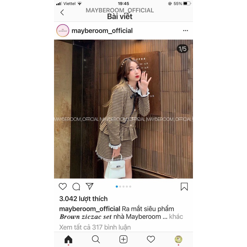 Thanh lý set dạ nâu tây ziczac set của Mayberoom
