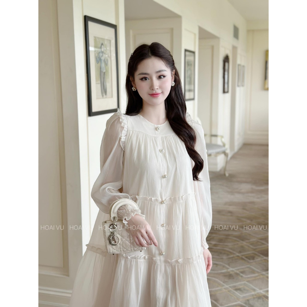 Váy bầu dài tay sơ mi dáng suông Thu đông thiết kế thời trang cao cấp mặc bầu và sau sinh