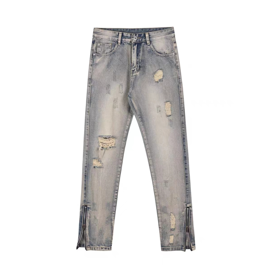 Quần jean ống suông nam Thiết Kế Phong quần jean rách gối Cách Vintage Dành quần jean Nữ Và Nam