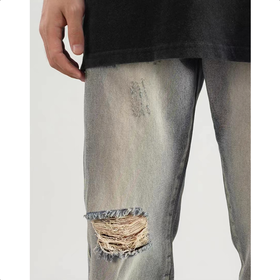 Quần jean ống suông nam Thiết Kế Phong quần jean rách gối Cách Vintage Dành quần jean Nữ Và Nam