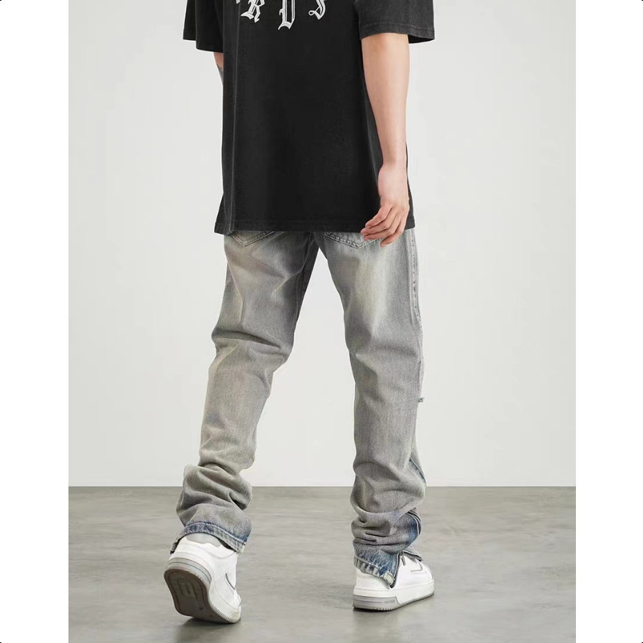 Quần jean ống suông nam Thiết Kế Phong quần jean rách gối Cách Vintage Dành quần jean Nữ Và Nam