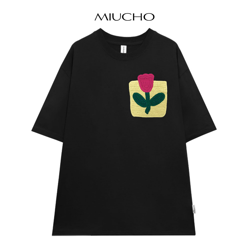 Áo thun nữ form rộng ATD286 Miucho cotton cổ tròn in typography