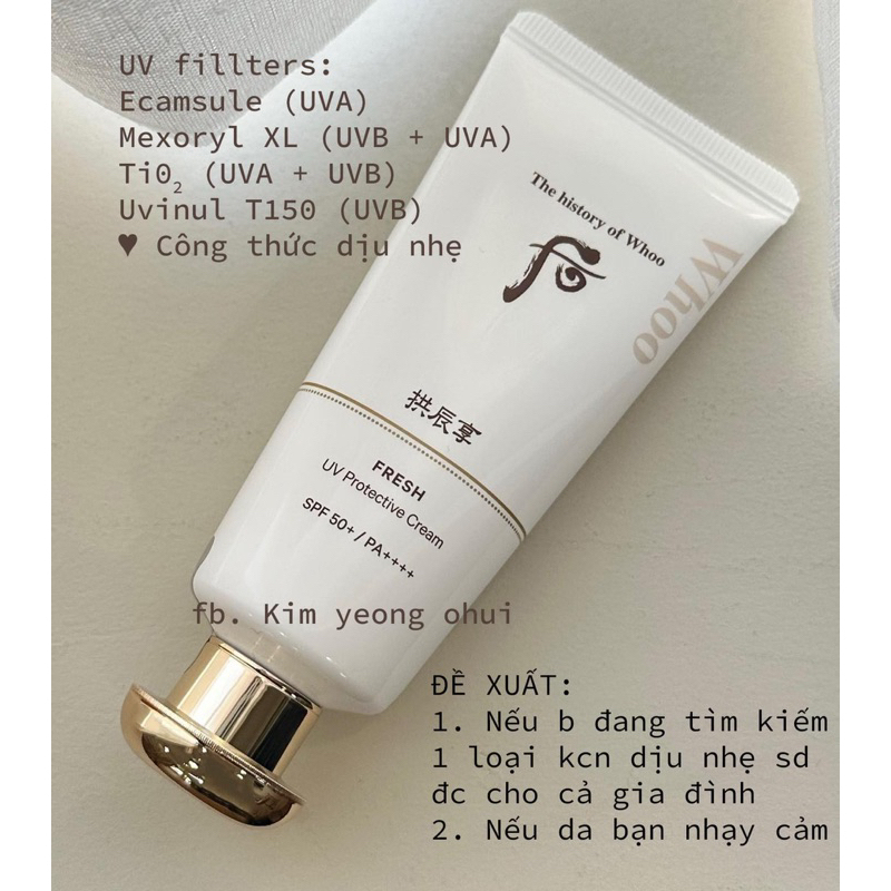 Kem chống nắng Whoo Gongjinyang Fresh Sun Cream SPF50+/PA++++ 6ml